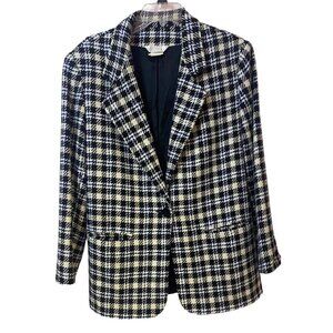 Houndstooth Black/White, Wool Blend Blazer, Women's 14 (Large) Vintage